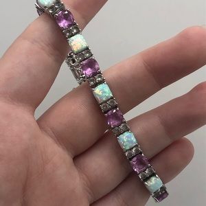 Sterling silver designer tennis bracelet EMA Opal and pink cubic zirconia stones